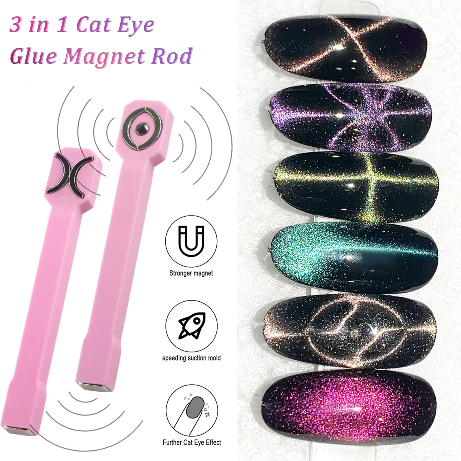Outil magnétique pour ongles 3 en 1, aimant puissant œil de chat pour vernis à ongles Gel, outil mag