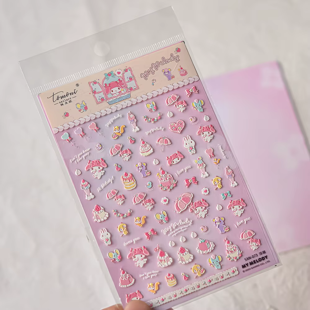 Miniso nouveau dessin animé Sanrio 5D autocollants d'art d'ongle fournitures d'art d'ongle autocolla