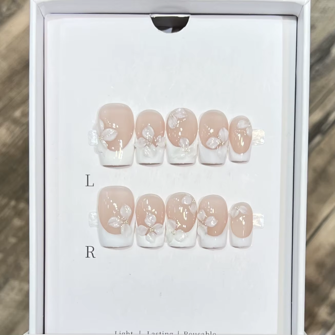 10 pièces blanc français fait à la main presse sur ongles motif de fleur faux ongles portable ongles