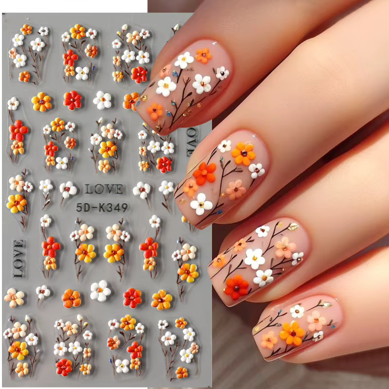 Autocollants pour ongles en relief marguerite 5D, motifs floraux frais de printemps, décalcomanies a