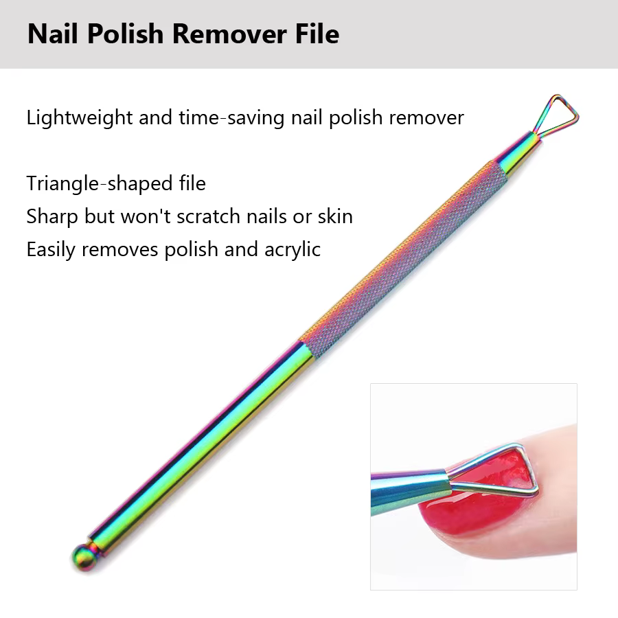 Outil de dissolvant de vernis à ongles en acier inoxydable, grattoir à ongles en Gel, poussoir à cut