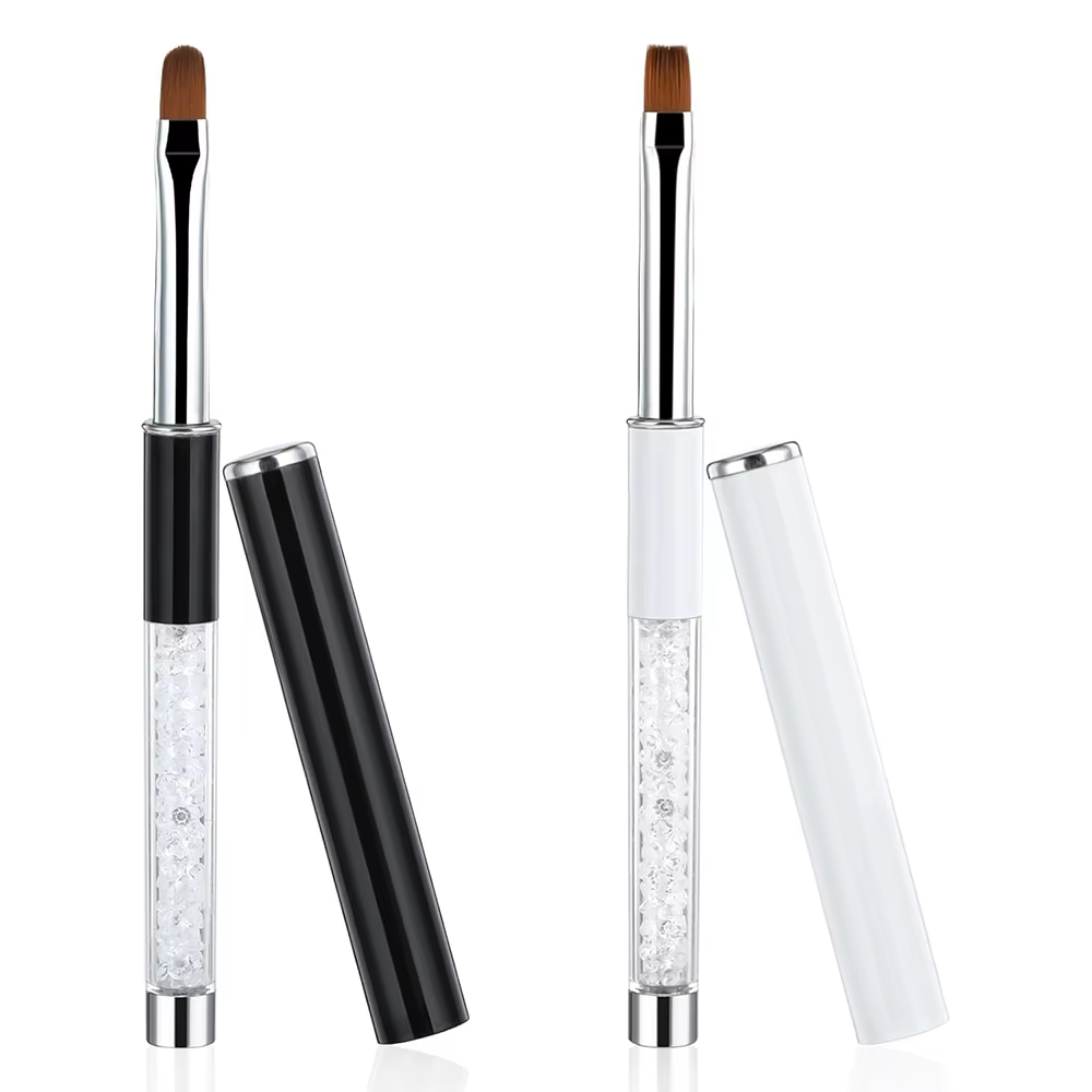 Brosse à ongles ovale et plate pour Gel UV, noir et blanc, constructeur professionnel, stylo pour la