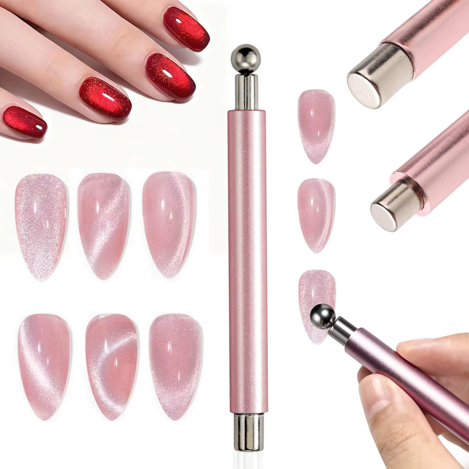 Boule magnétique œil de chat avec bâton magnétique pour ongles, ensemble d'outils, stylo magnétique 