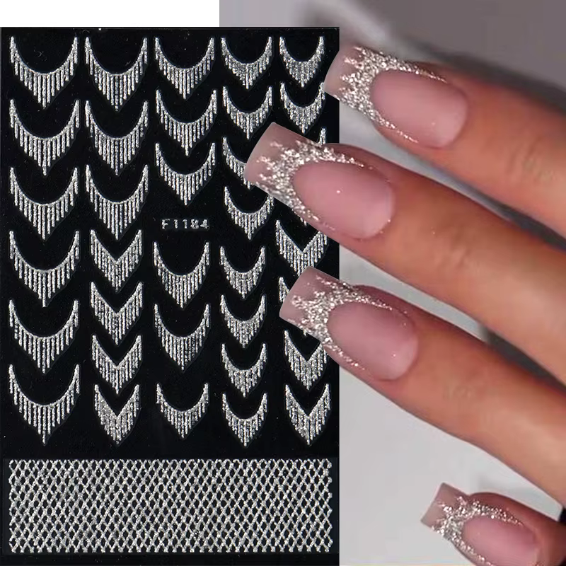 Autocollants réfléchissants à paillettes pour Nail Art français, ligne de pampilles scintillantes en