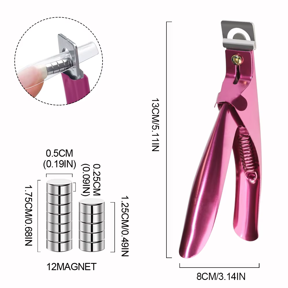 Coupe-ongles professionnel en acrylique en forme de U, coupe droite en acier inoxydable avec 12 aima