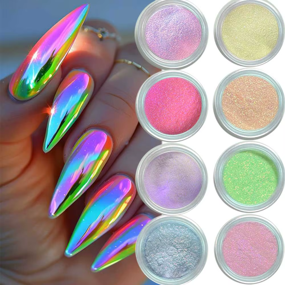 9 couleurs magique Aurora Chrome poudre à ongles effet miroir néon caméléon ongles paillettes mettre