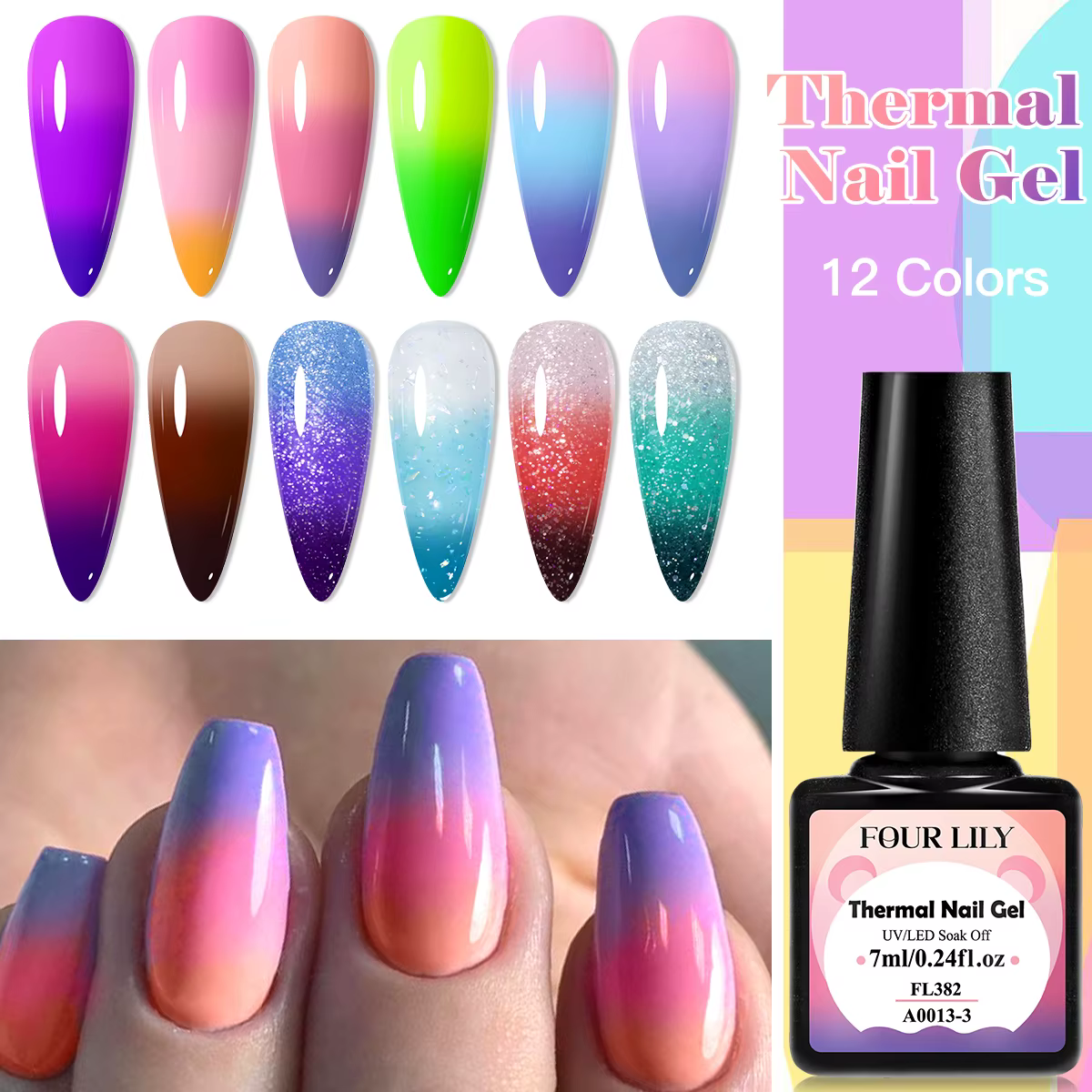 FOUR LILY – vernis à ongles thermique, 7ml, 3 couleurs changeantes, Semi-Permanent, à tremper, UV/LE