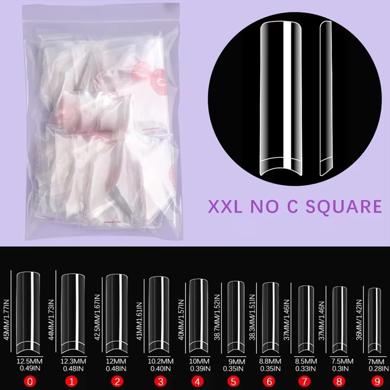 500 embouts d'ongles sans courbe C XXL, ensemble professionnel, pointes d'ongles transparentes carré