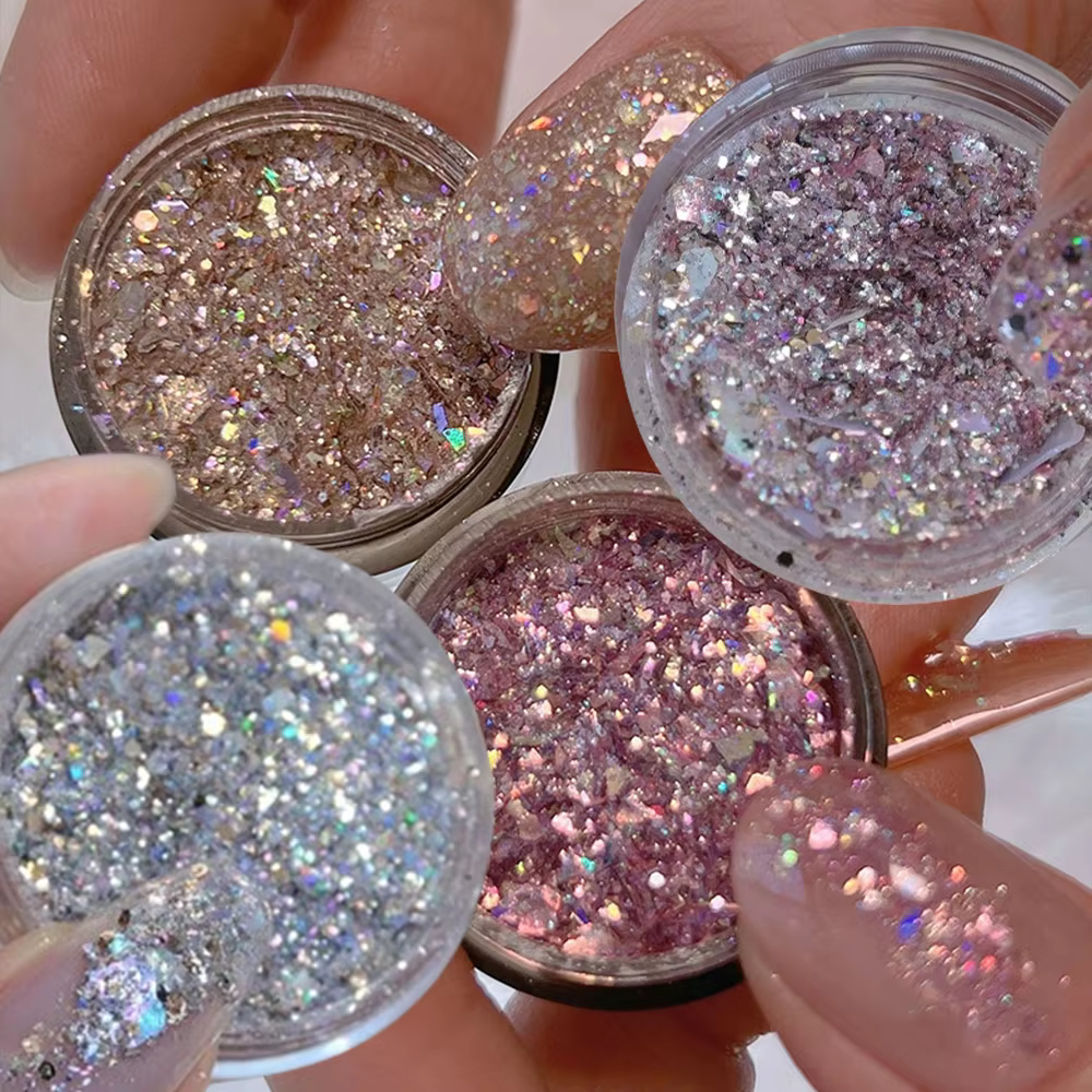 Poudre scintillante pour Nail Art, 1 g/boîte, coquille mixte, opale, paillettes, feuille holographiq