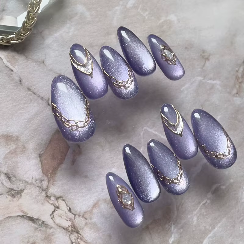 24 pièces marron dégradé faux ongles conseils portable oeil de chat amande presse sur ongles avec pa