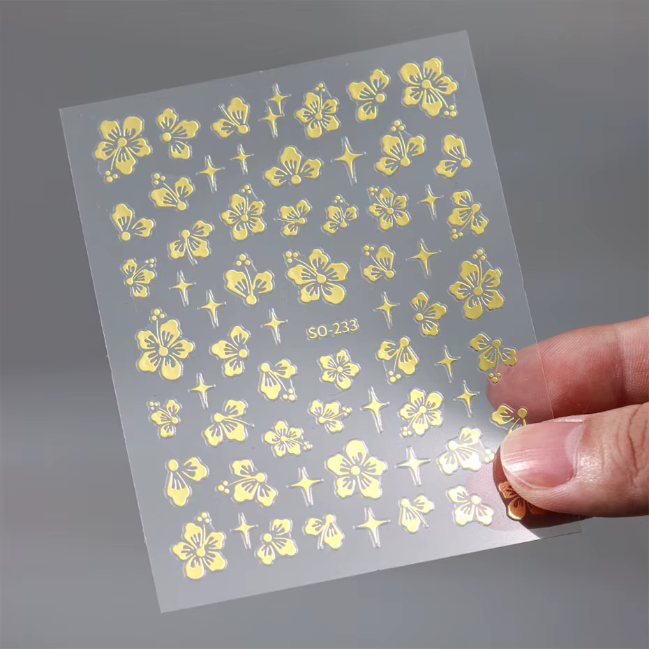 Autocollants 3D en forme de fleur d'hibiscus pour nail art, décalcomanies florales blanches, roses,