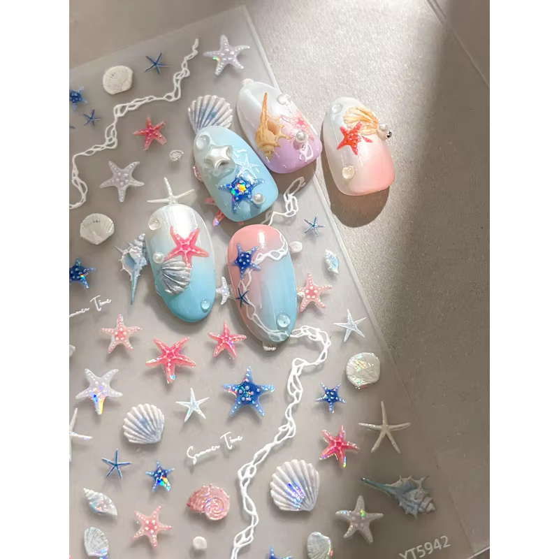 Autocollants pour ongles en forme d'étoile de mer, autocollants décoratifs en forme d'étoile de mer