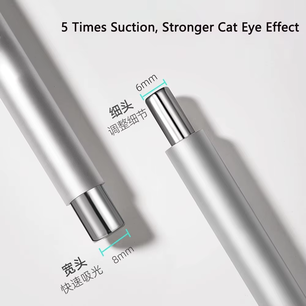  Stylo magnétique pour ongles, Double tête + boule ronde en acier, œil de chat, argent/rose, bâton