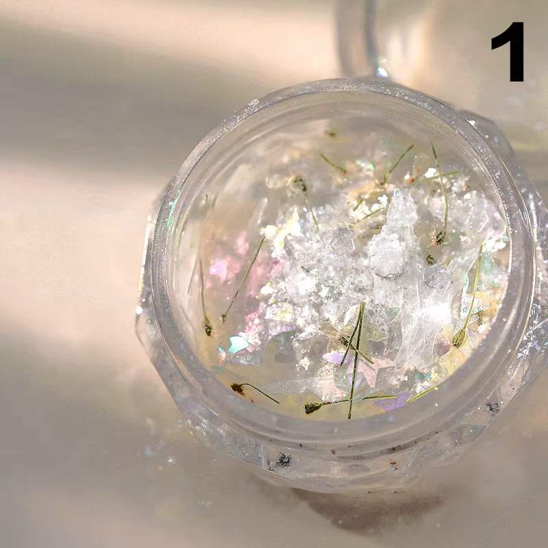 1 Boîte de Paillettes pour Nail Art, Mélange de Fleurs Séchées et Coquillages, Hyper Brillantes, pou