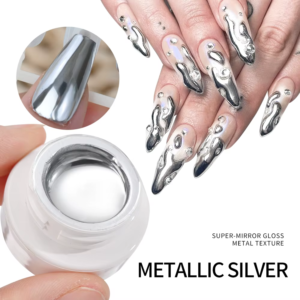 MingLee argent métal Gel métallique vernis à ongles Chrome 3D métal peint Gel vernis 5ml liquide eff