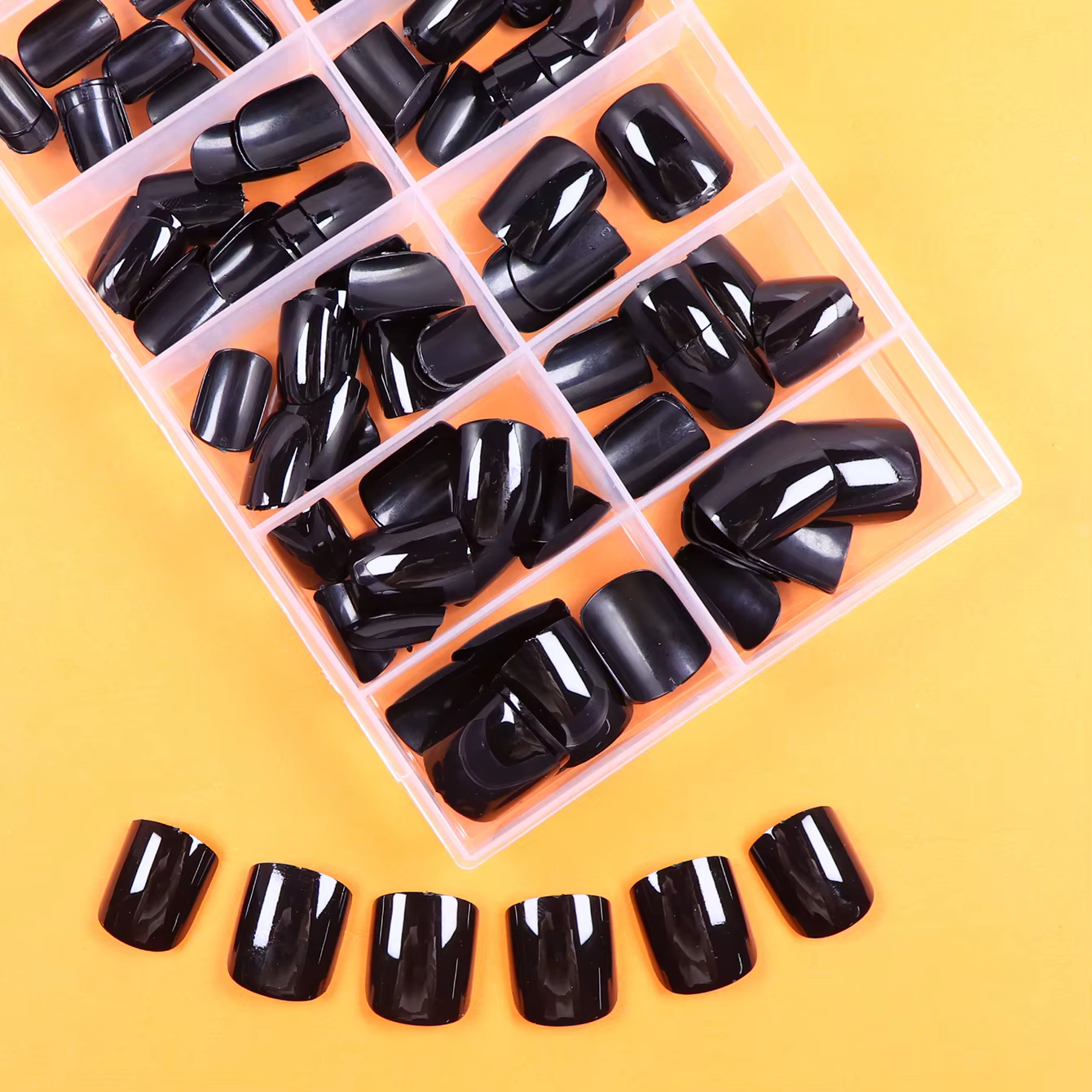 Faux ongles carrés noirs moyens, adaptés aux filles et aux femmes, cadeau et N64.Supplies & Wholesal