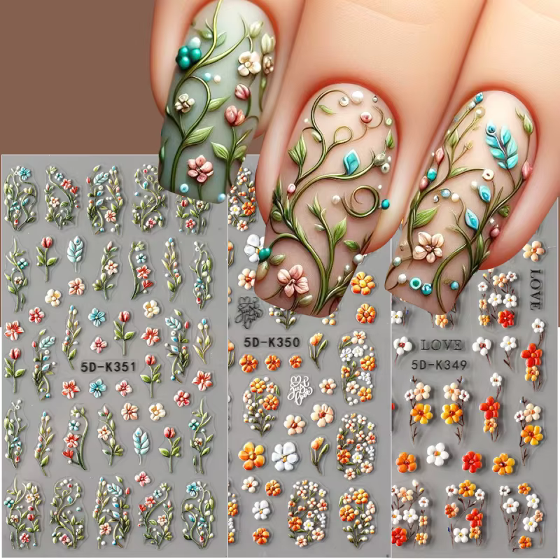 Autocollants pour ongles en relief marguerite 5D, motifs floraux frais de printemps, décalcomanies a