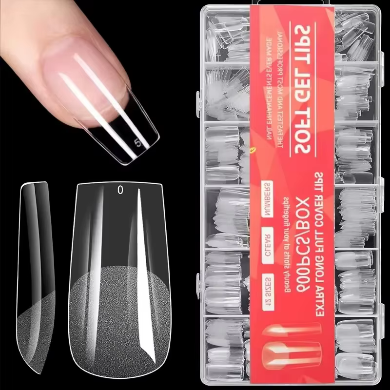 600 faux ongles carrés français semi-mat à couverture complète, pointes d'ongles en cristal, pointes