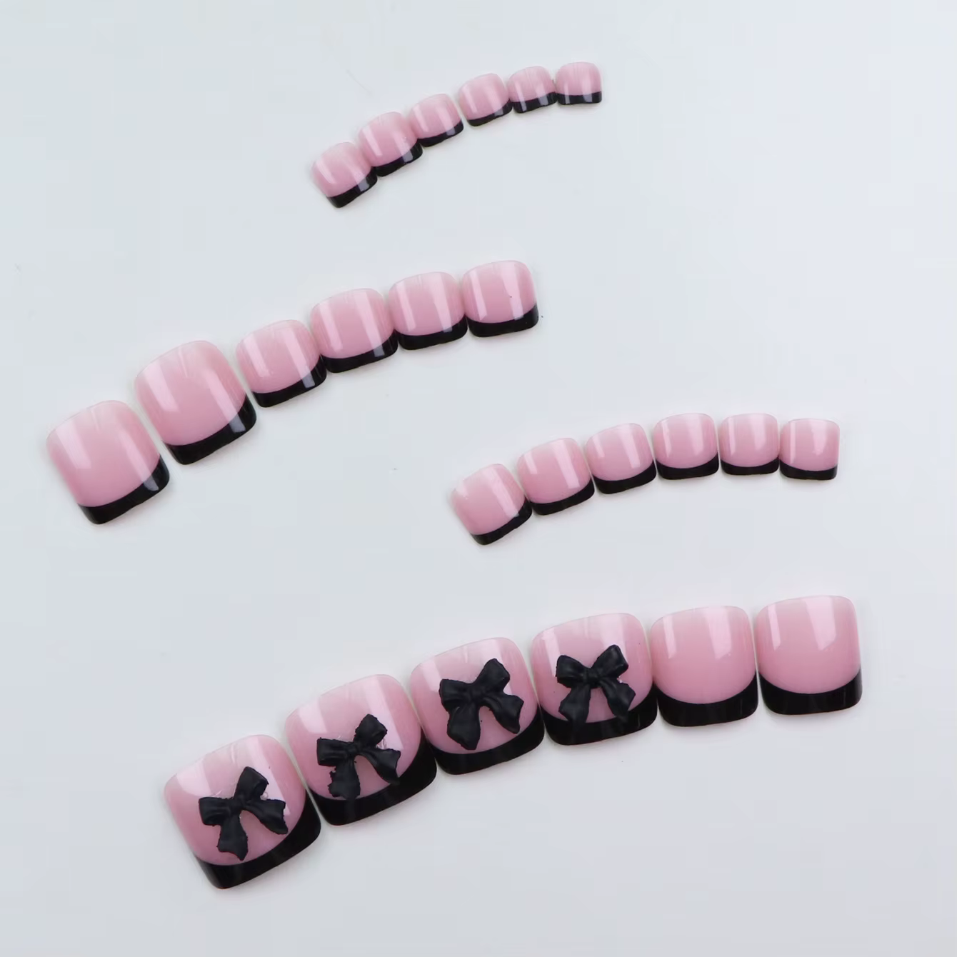 24 pièces court français noir nœud papillon presse sur ongles bout carré ongles presse sur poudre co