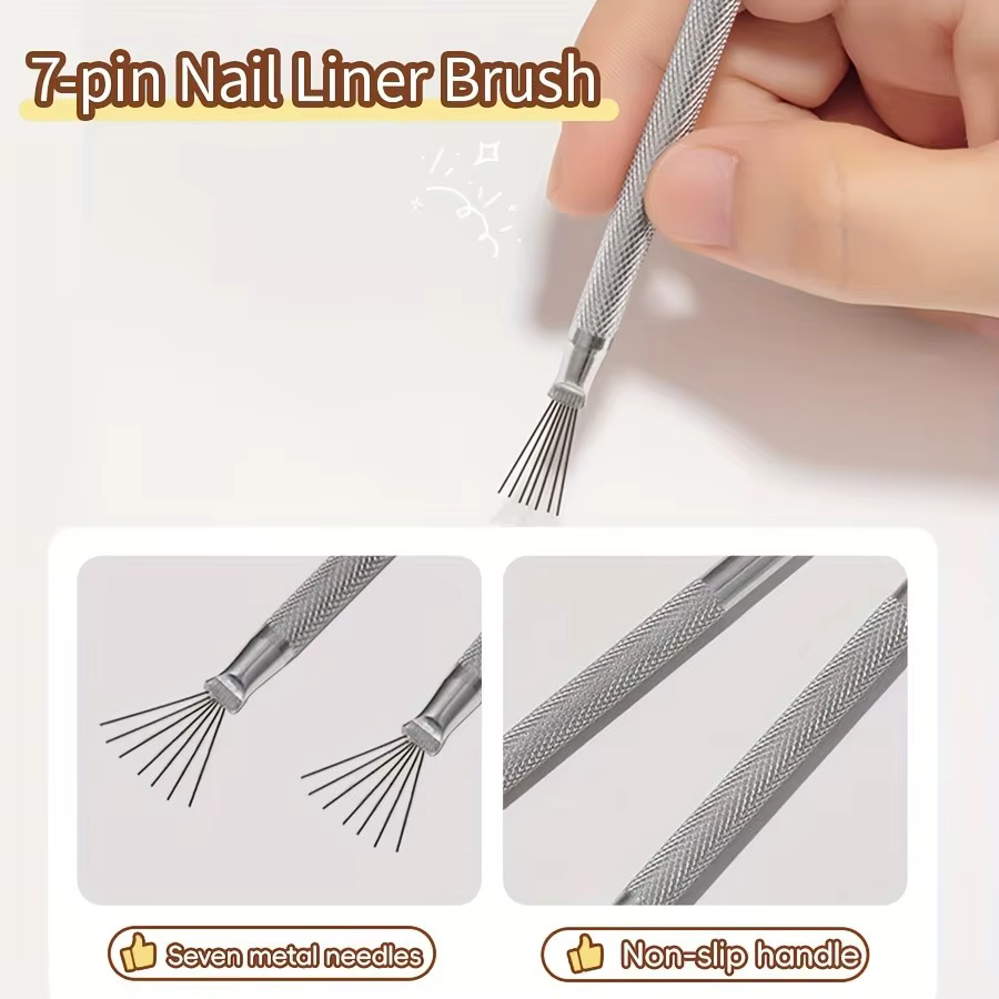 Professionnel 7 broches rayure Nail Art Liner brosse 3D pointe Ultra-mince ligne dessin stylo UV Gel