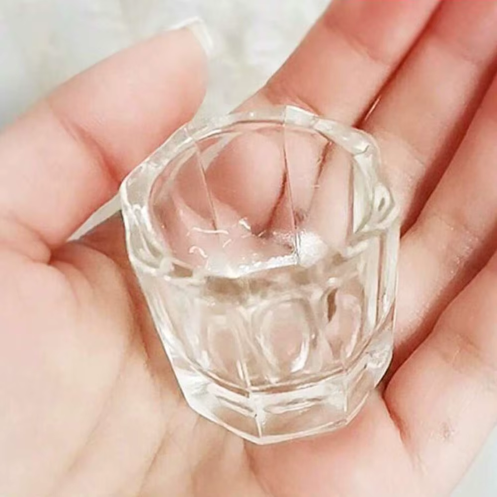 Tasse à ongles en verre de cristal, acrylique transparent, petite poudre octogonale, tasse à ongles