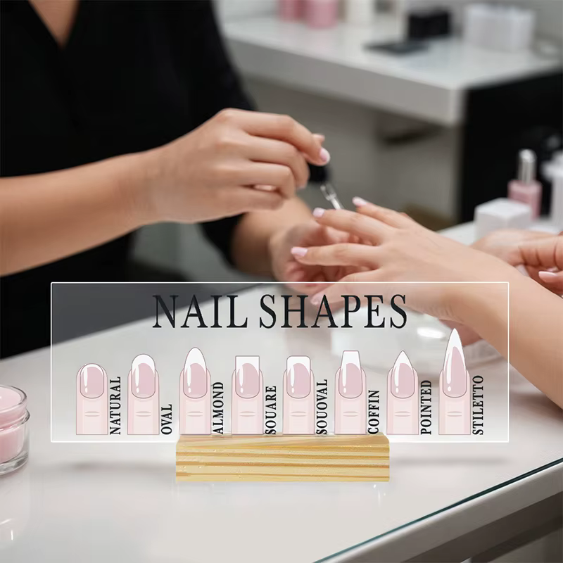 Présentoir à Ongles en Acrylique avec Formes, Base en Bois, Guide de Formes pour Mannequins, Panneau