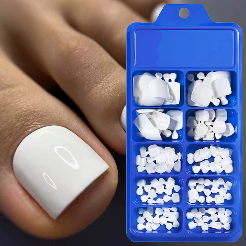 100 pièces blanc court carré Flase ongles été presse sur les orteils couverture complète conseils co