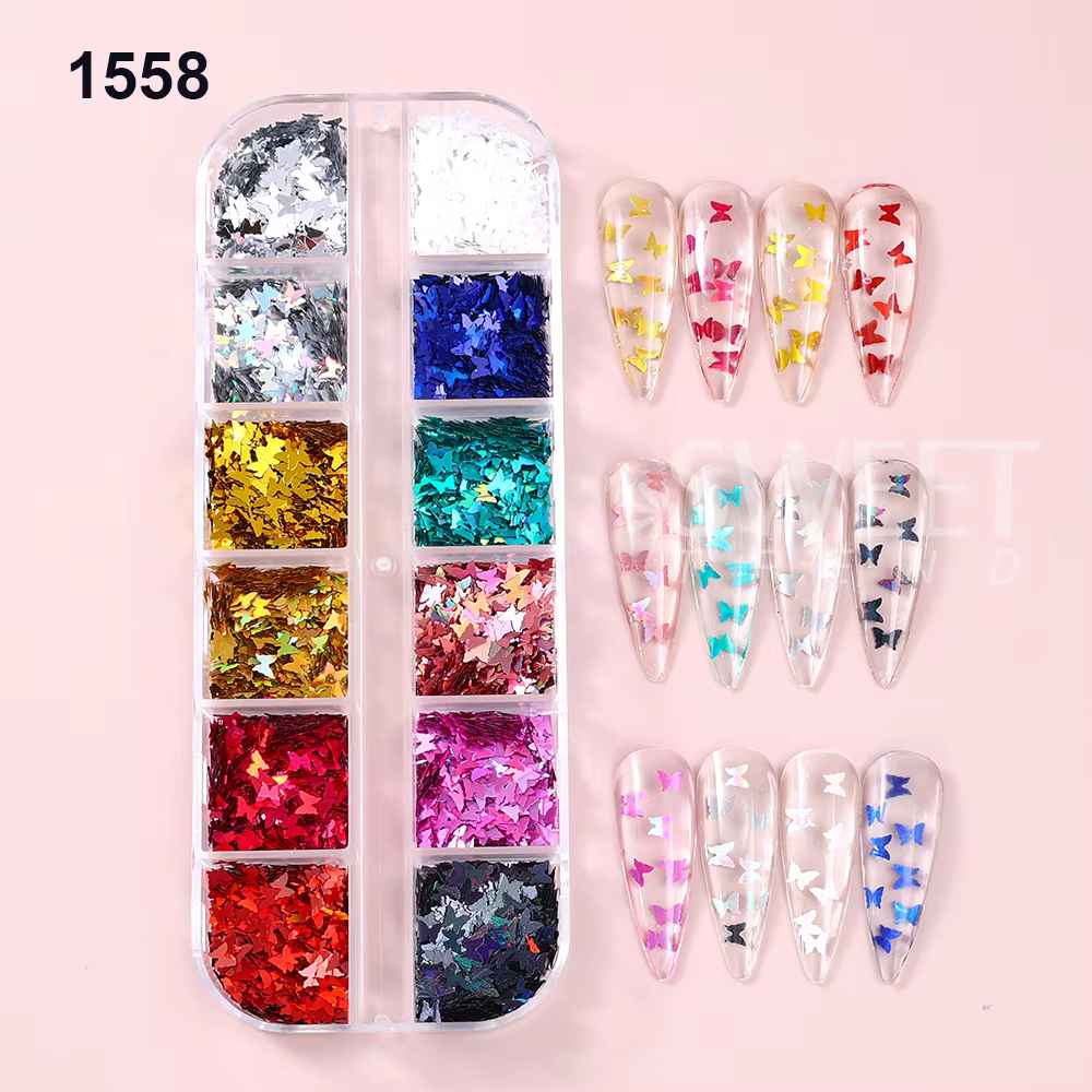 SWEET TREND - 12 couleurs de paillettes papillon pour nail art, flocons holographiques, paillettes é