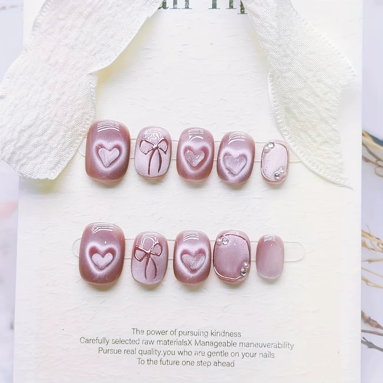 10 pièces haut de gamme belle lumière luxe rose style court faux ongles faits à la main, amour glace