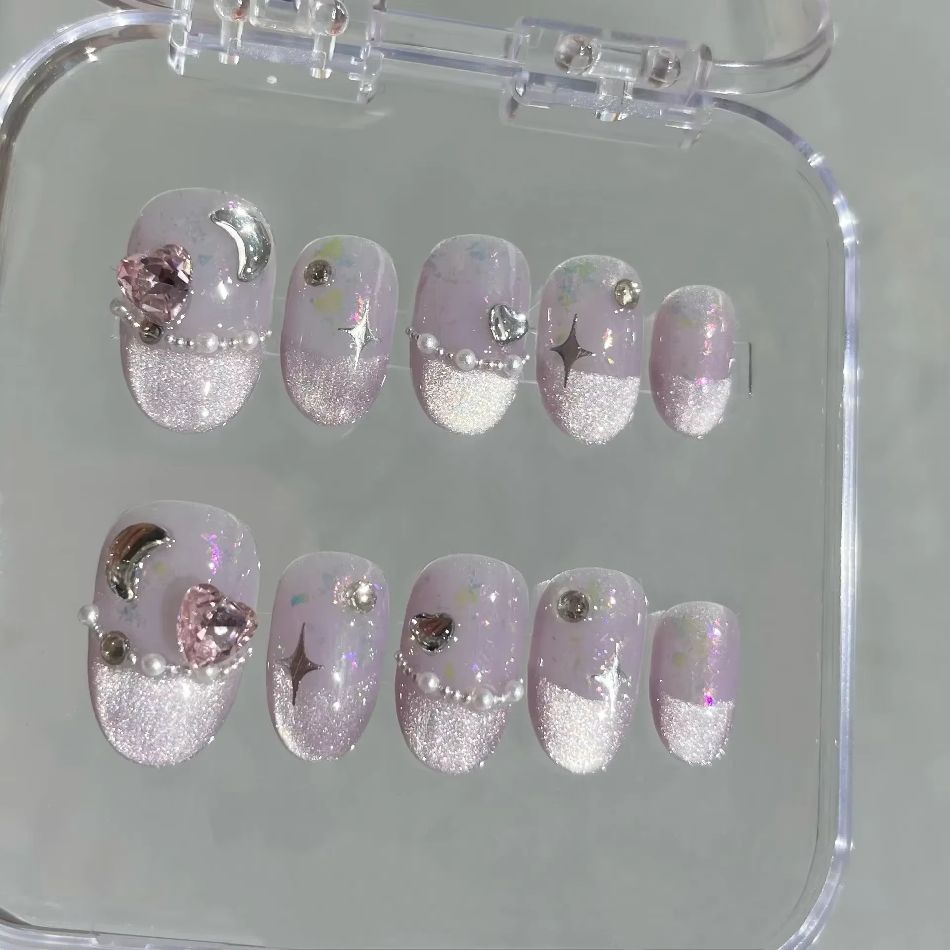 10 pièces court fait à la main rose presse sur les ongles printemps français strass couverture compl