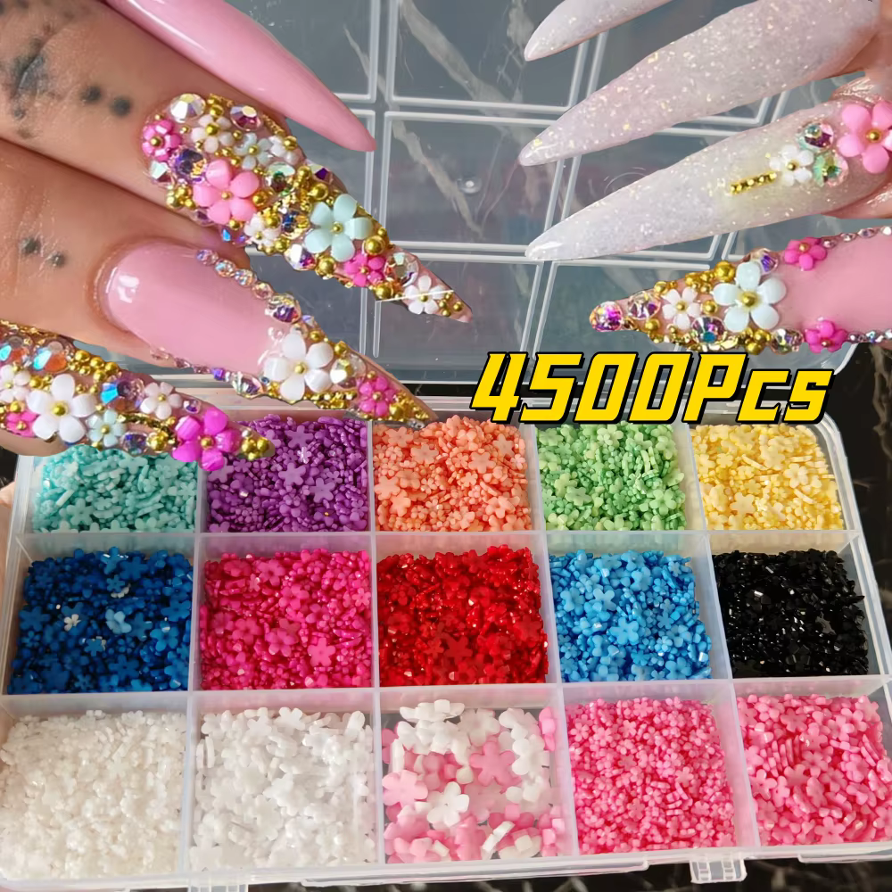 12/15 grilles acrylique fleur ongles breloques mélange de couleurs ensemble 3D fleur Nail Art strass