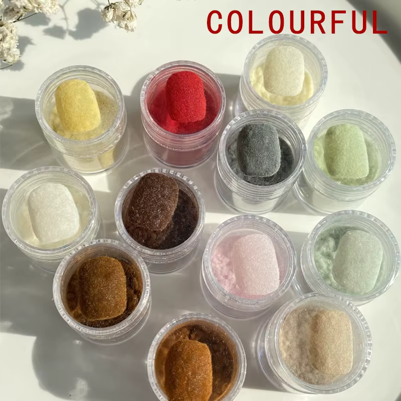 TSZS nouveau 12 couleurs flou flocage velours poudre à ongles hiver bleu rose blanc velours poudre à