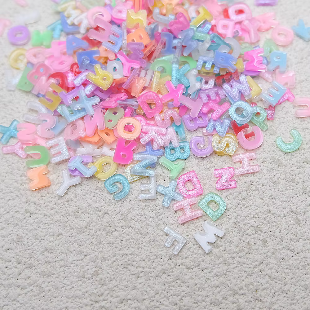 Breloques pour Nail Art, mélange de lettres, couleur bonbon, avec paillettes, résine, strass, Kawaii