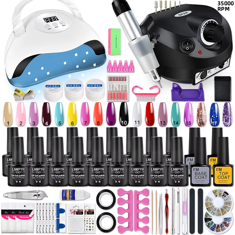 Ensemble professionnel de gel pour ongles, kit d'outils de manucure et lampe à ongles, 18 couleurs, 