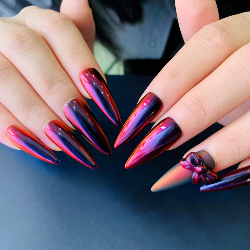HNDO rouge-noir dégradé de couleurs miroir pour ongles poudre chromée paillettes caméléon manucure p