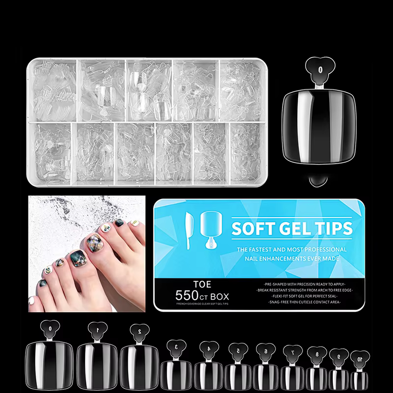 550 pièces couverture complète faux ongles Ultra mince clair presse sur orteil pied ongles doux Gel 