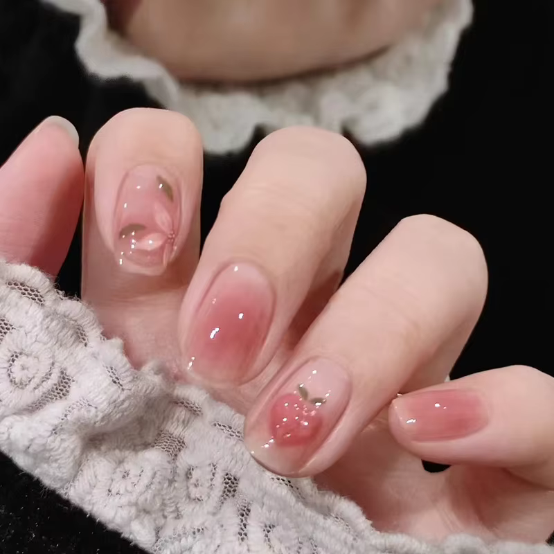 Jiashan – faux ongles longs en forme d'île, thé glacé, fleur camélia, changement de lumière 3D, amou
