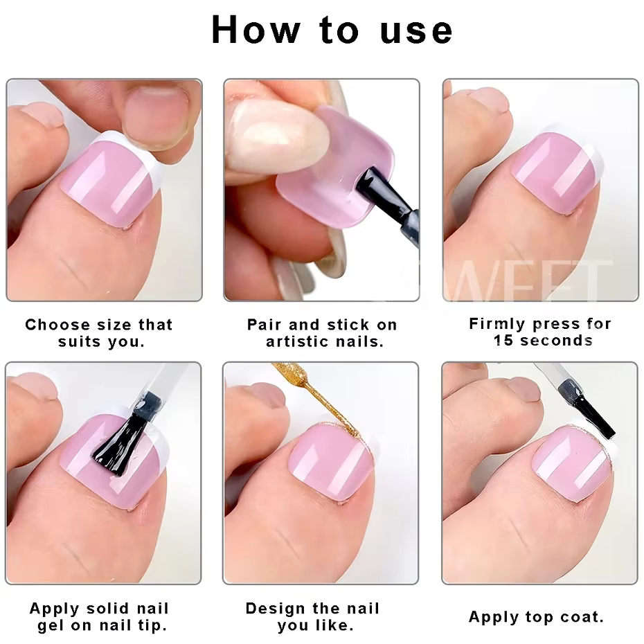 160 pièces faux ongles des orteils rose français court carré couverture complète naturel artificiel