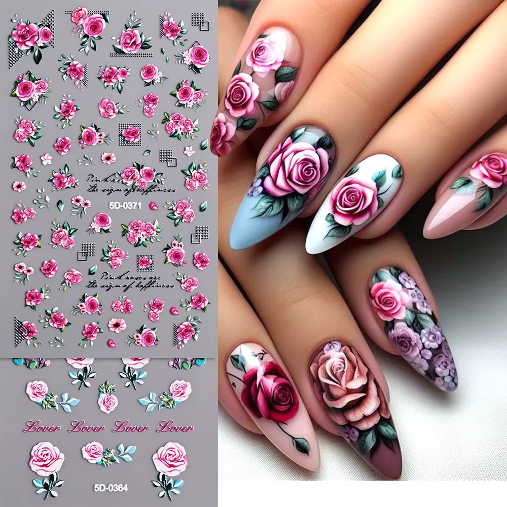 Autocollants 5D en relief pour les ongles, décalcomanies simples pour dames, feuilles décoratives de