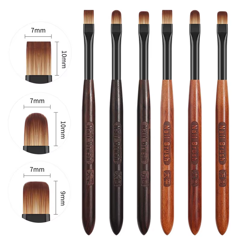 Stylo brosse à ongles en acrylique, pour poudre de manucure, manche rond en bois, outils de brosses