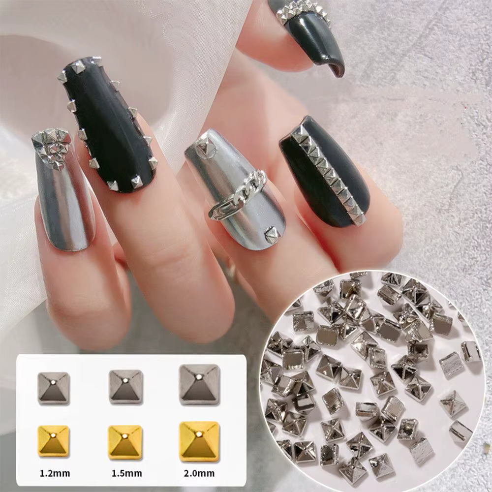 Goujons en or et argent, breloque 3D, 500 pièces, pyramide rectangulaire 1.2/1.5/2, Rivet pour Nail 
