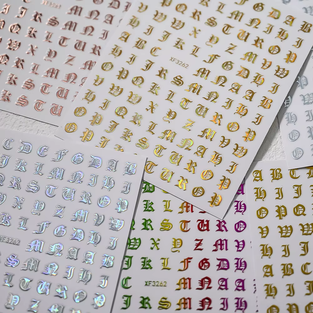 3D paillettes gothique lettre Design Nail Art autocollants majuscules Alphabet lettres conceptions a