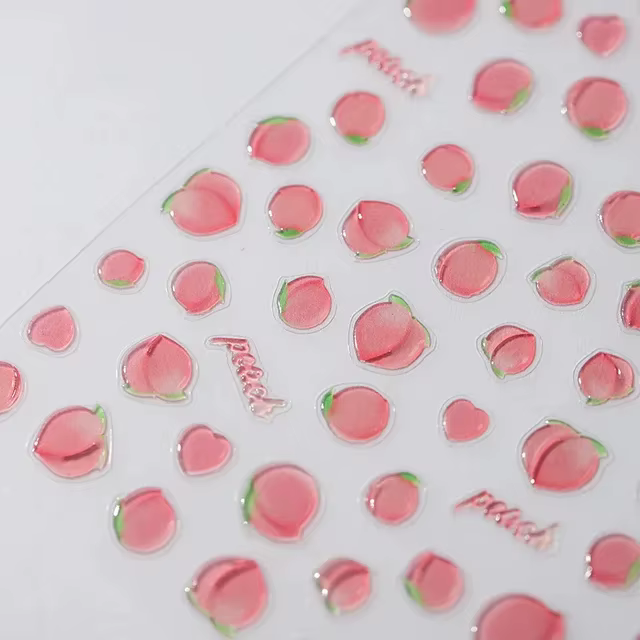 Autocollants auto-adhésifs pour Nail Art, Texture gelée de pêche translucide rose, Reliefs en relief