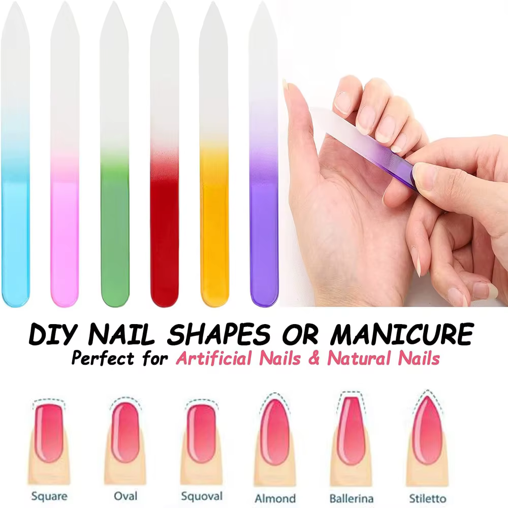 Limes à ongles en verre, 5 pièces, pour ongles naturels, Double face, gravés ombrés, voyage, outils