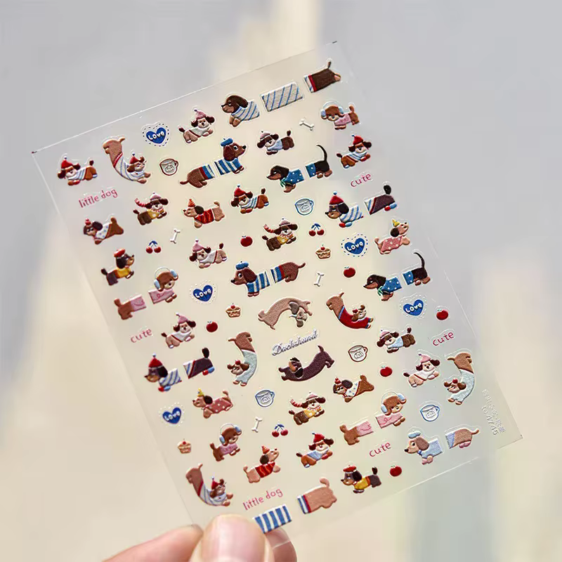 Charmant chien Wiener Nail Art décalcomanies auto-adhésif dessin animé manucure conceptions créative
