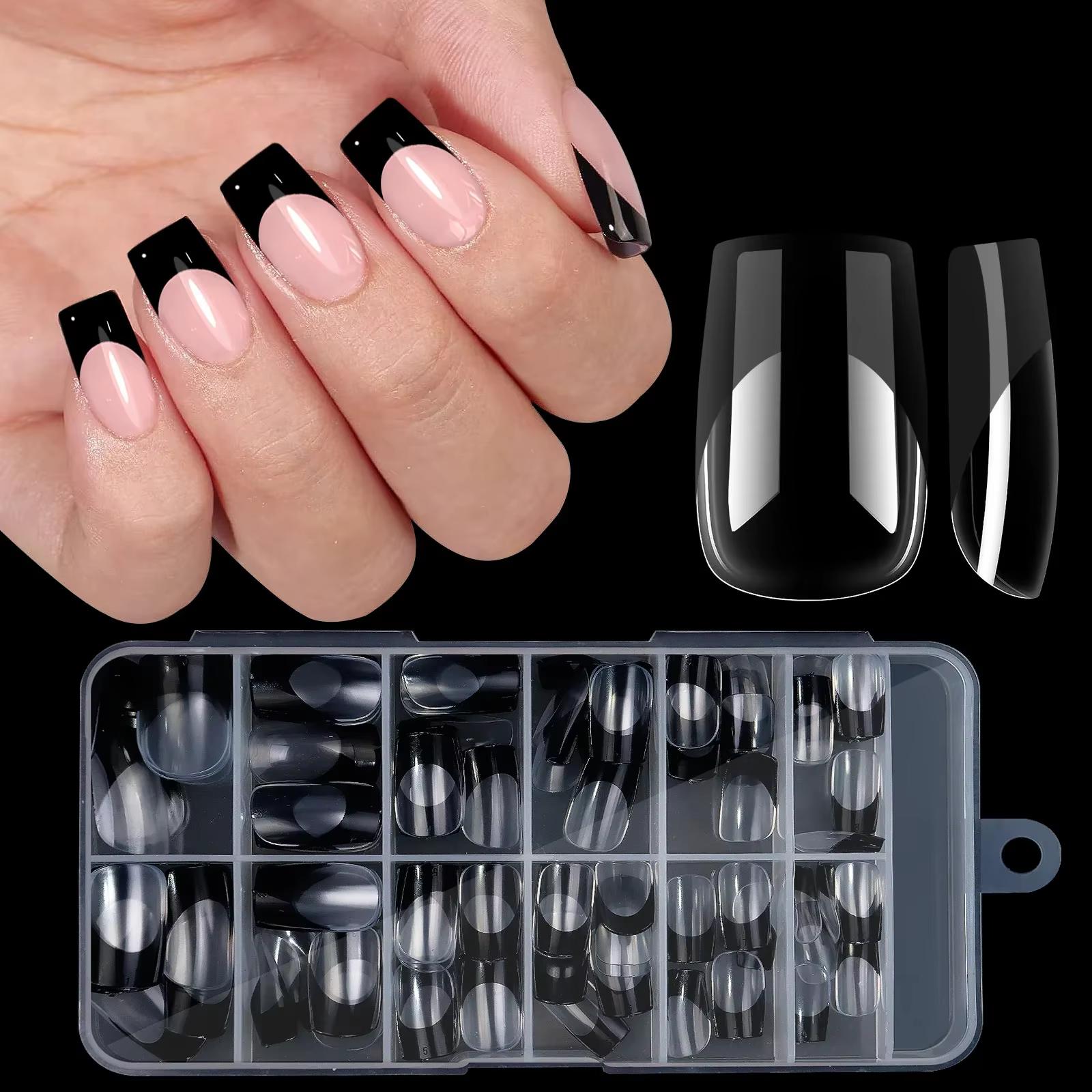 120 pièces/boîte acrylique français faux ongles multicolore carré amande ongles conseils couverture