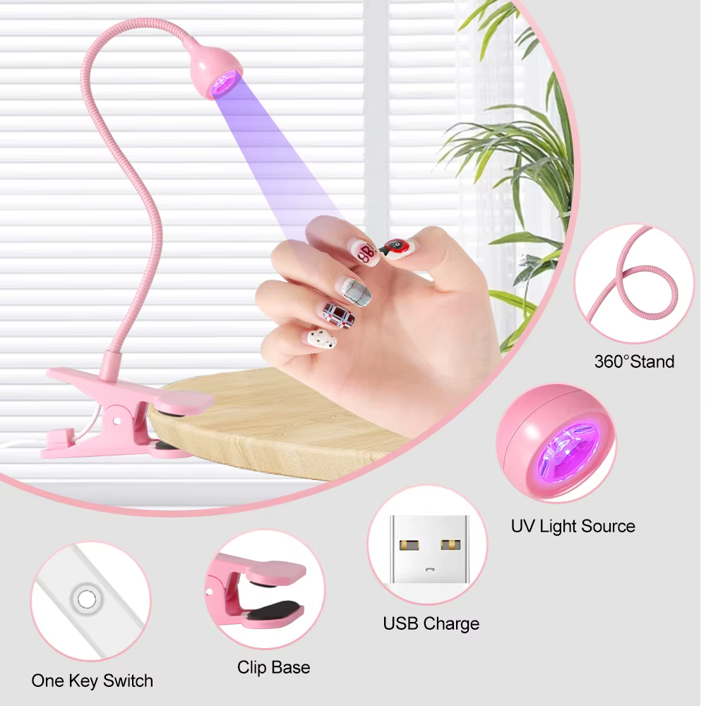Lampe UV LED pour sécher les ongles en Gel, vernis à ongles, bureau Flexible à clipser, Mini lampe à