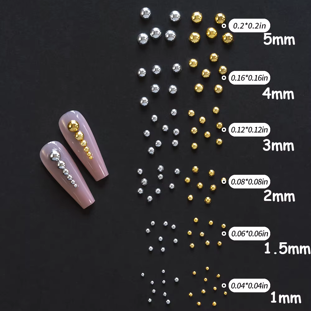12 grille/boîte or argent demi-rond Caviar perle breloques pour ongles 1/2/3/5mm Flatback rond en ac