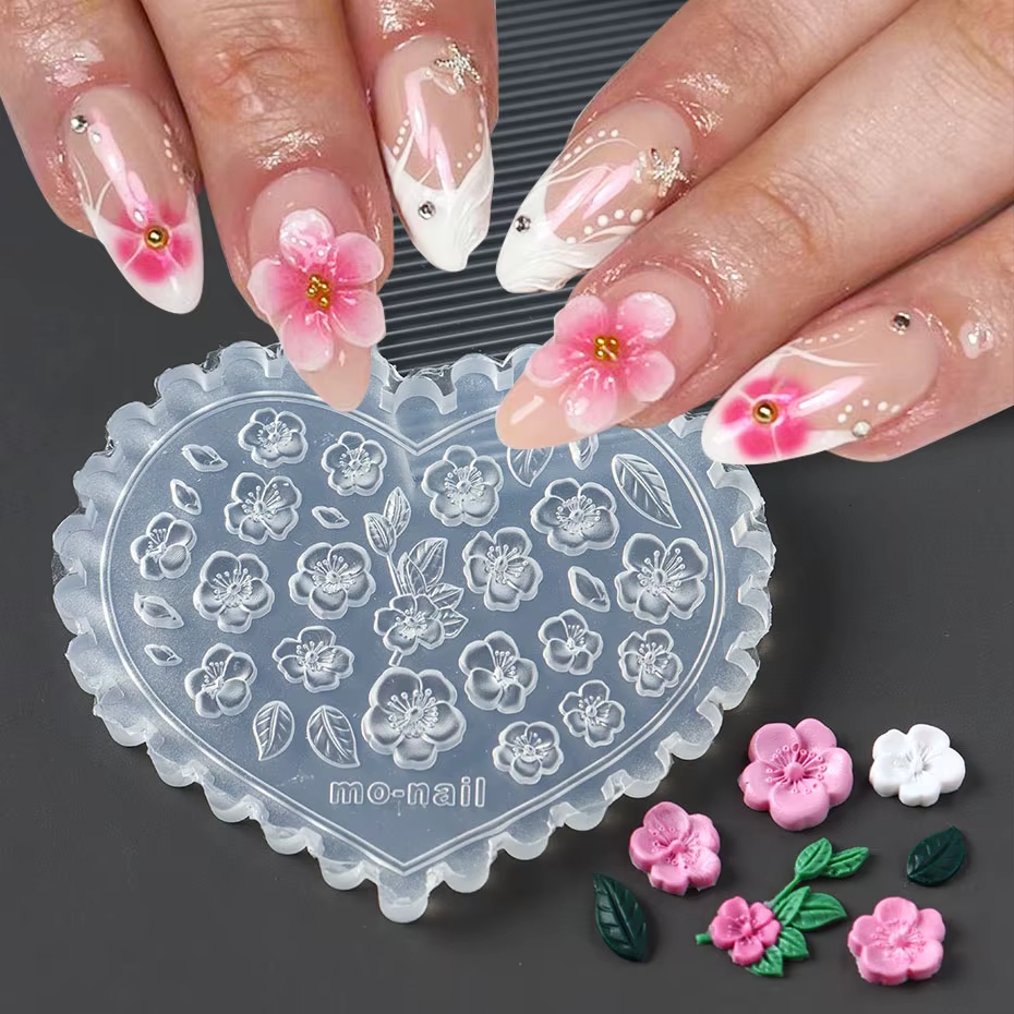 Moule à ongles en Silicone, fleur Sakura de printemps, sculpture acrylique 3D, tulipe champignon, pl