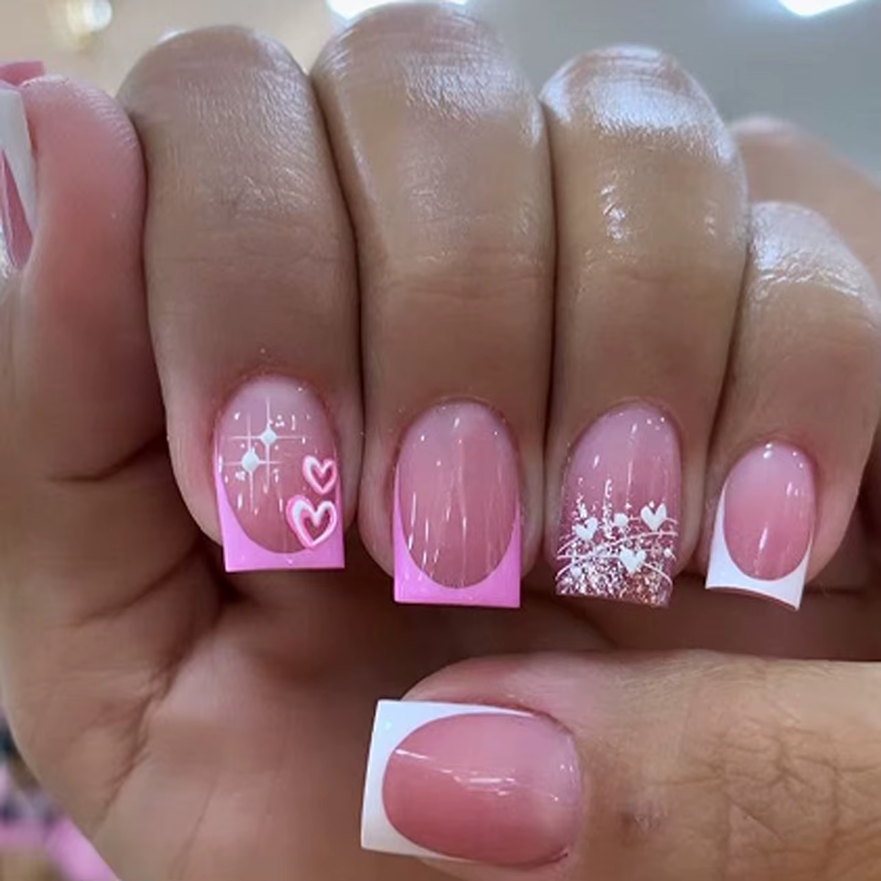 24 pièces tête carrée courte presse sur faux ongles français Simple faux ongles Art avec feuilles bl